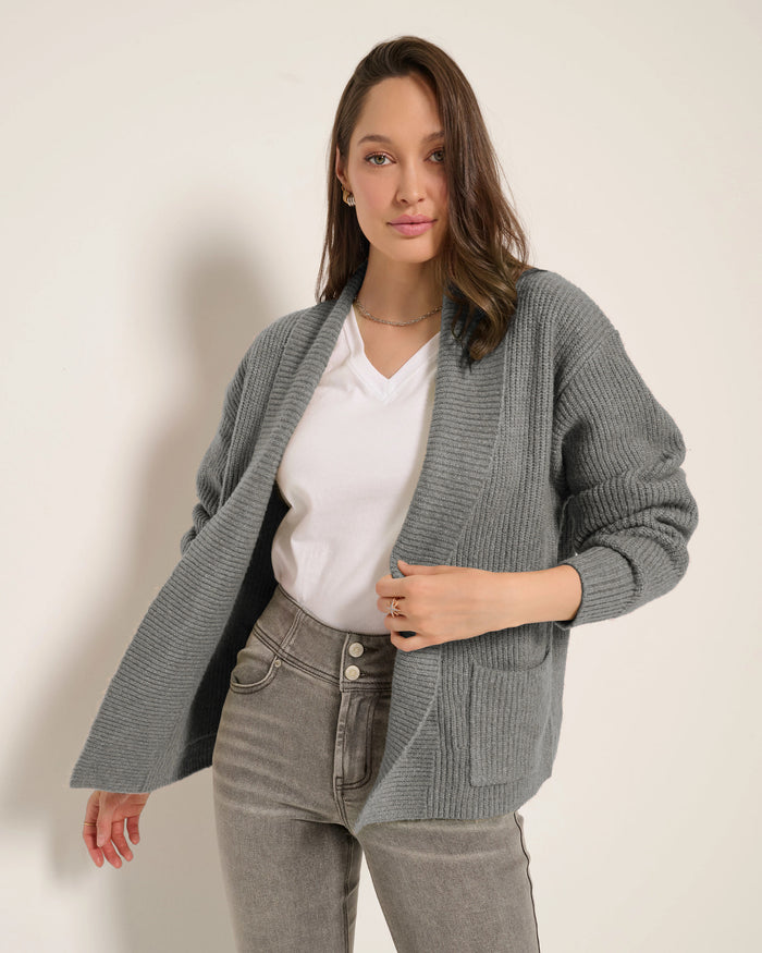 Light Heather Grey $|& SEAS Emerald Cardigan - SOF Full Front