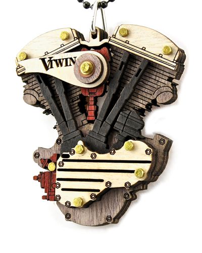 Steampunk engine motor pendant necklace, laser-cut and made in USA
