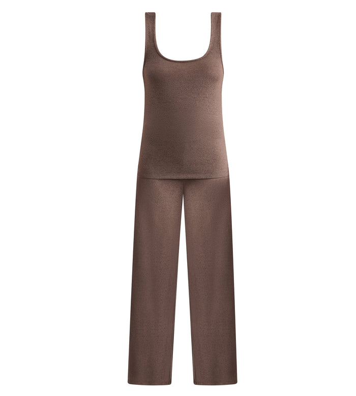 Ensemble pyjama jersey fin marron profond DIM x Ines de la Fressange