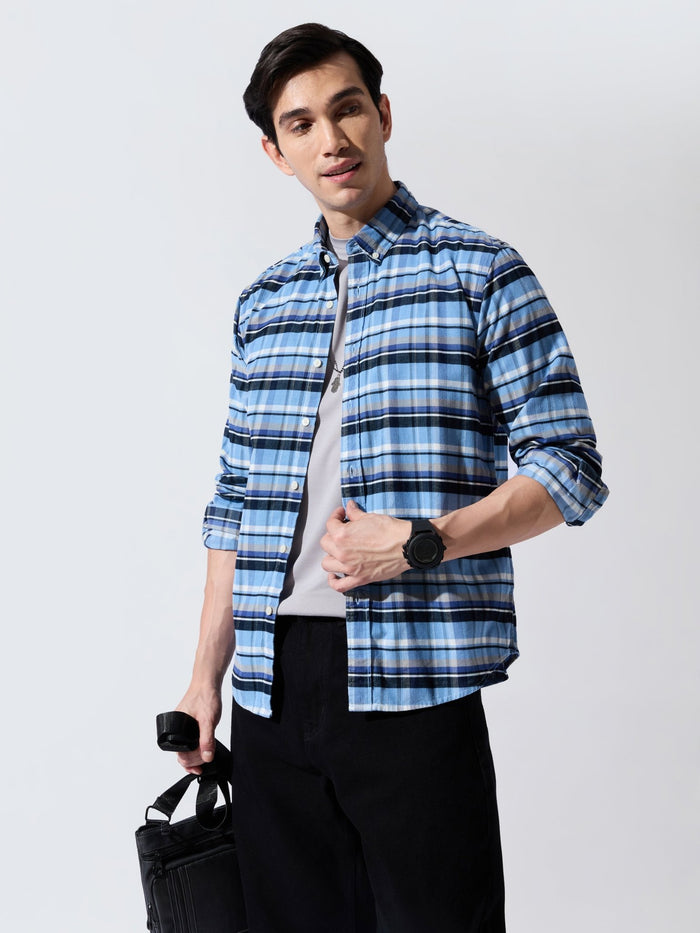 Ermiva - Corduroy Checks Shirt - Tex Blue