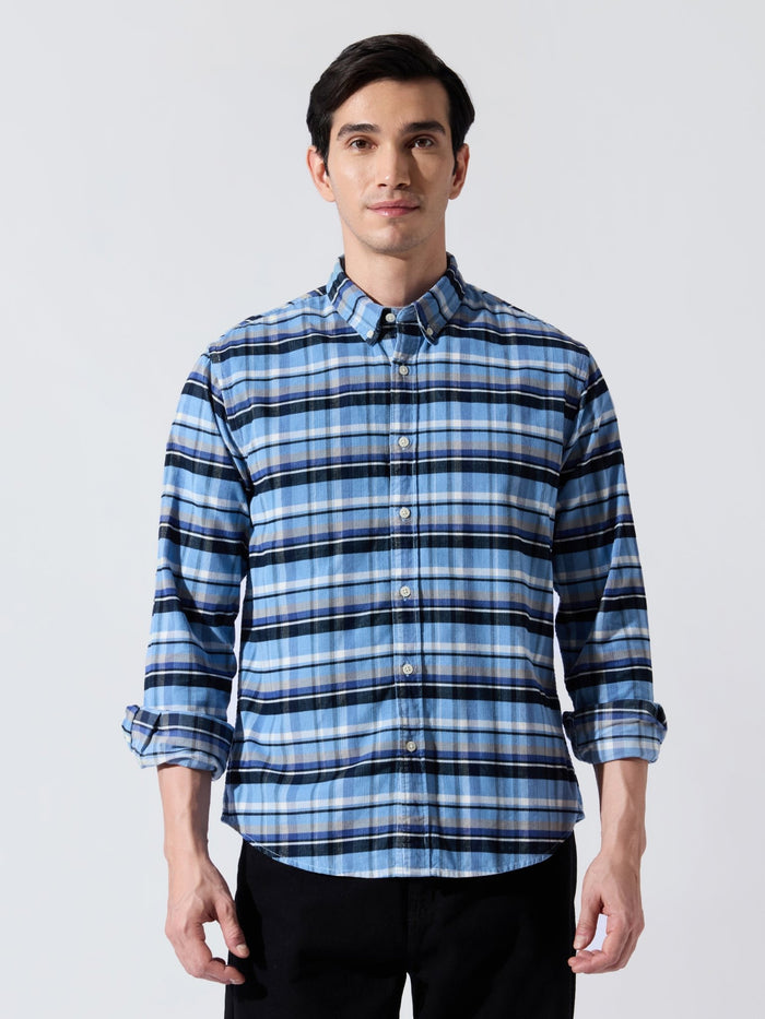 Ermiva - Corduroy Checks Shirt - Tex Blue