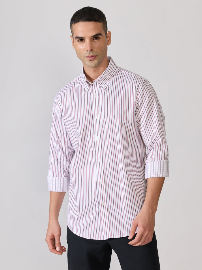 Erzela - Smart Fit Striped Shirt - Brown