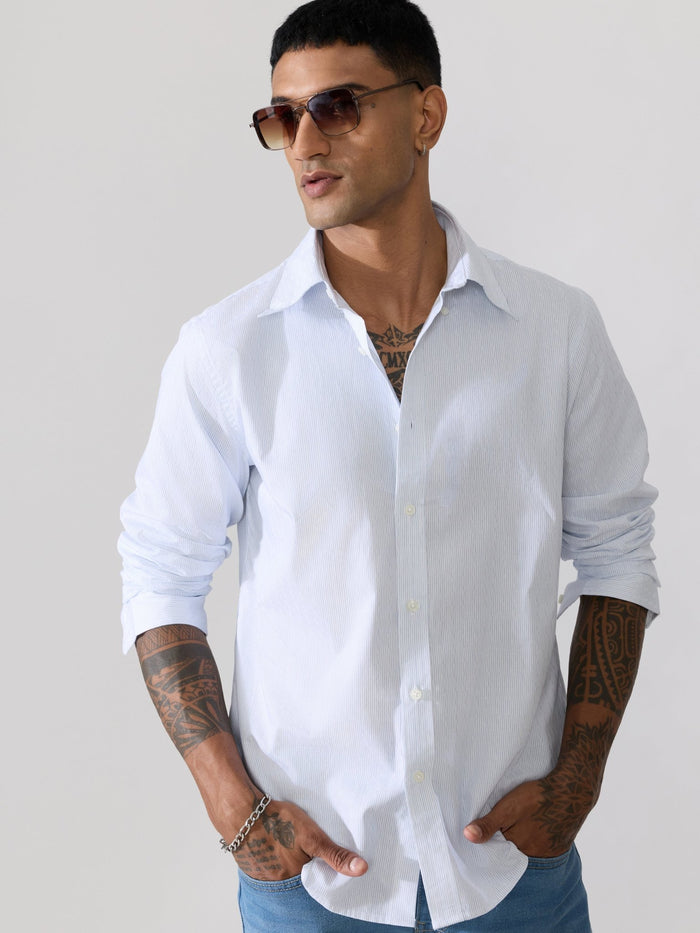 Erzela - Smart Fit Striped Shirt - Light Blue