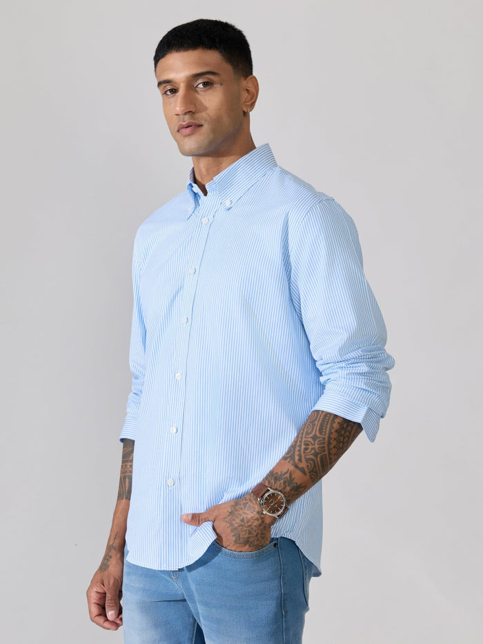 Men's Smart Fit Striped Shirt - Sky Blue