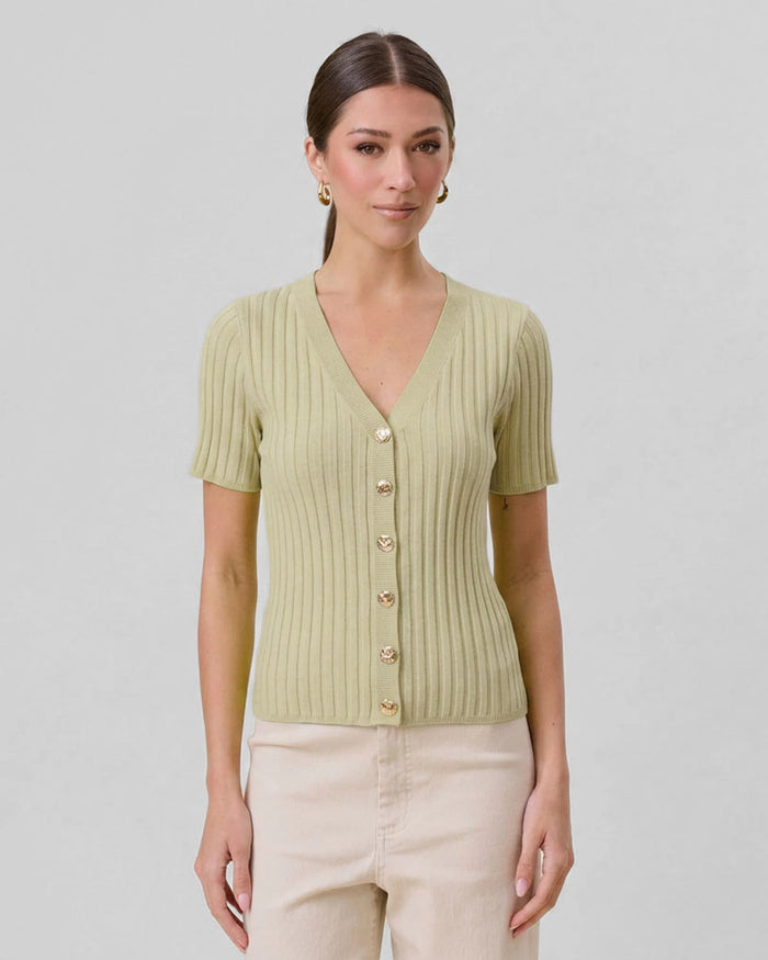 Lime $|& ABLE Essential Ribbed Cardigan Top - VOF Detail