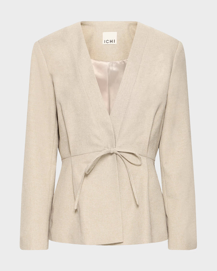 Tree House Melange $|& ICHI Estipo Tie Front Blazer - VOF Detail