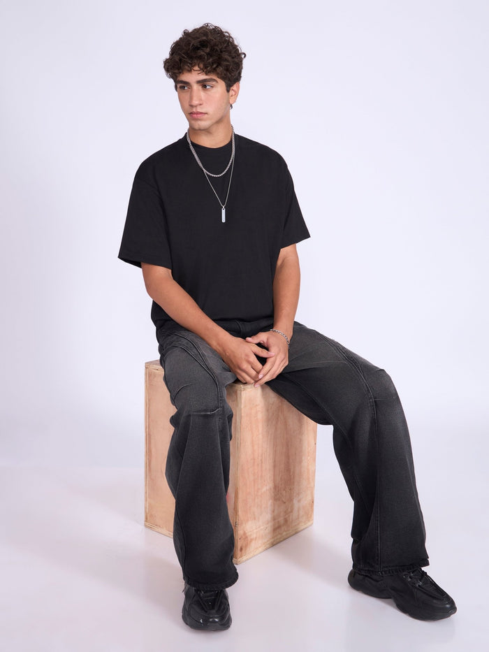 Printed Loose Fit T-Shirt- black
