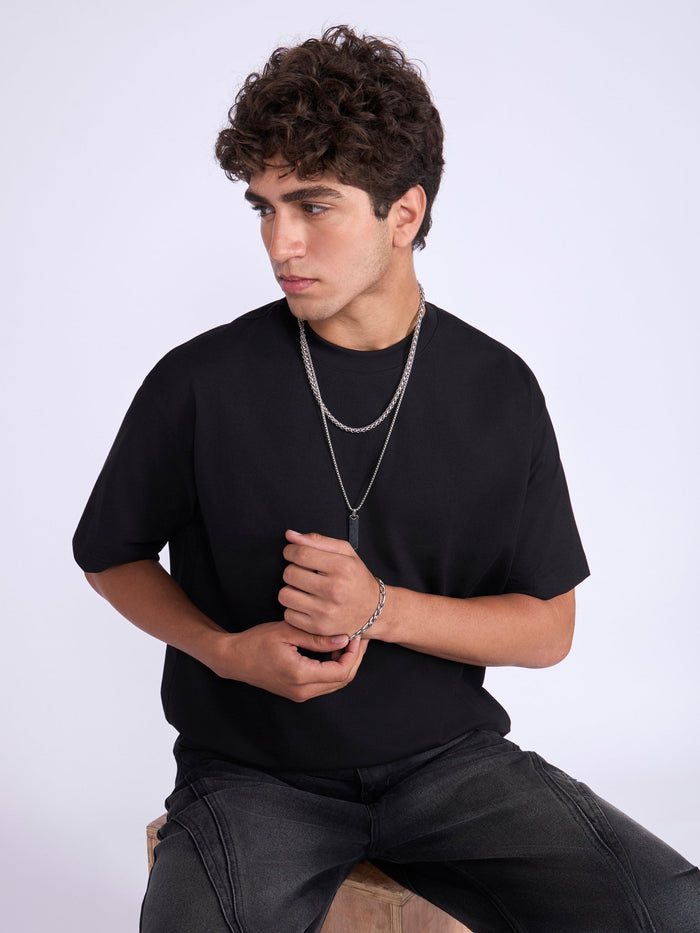 Printed Loose Fit T-Shirt- black