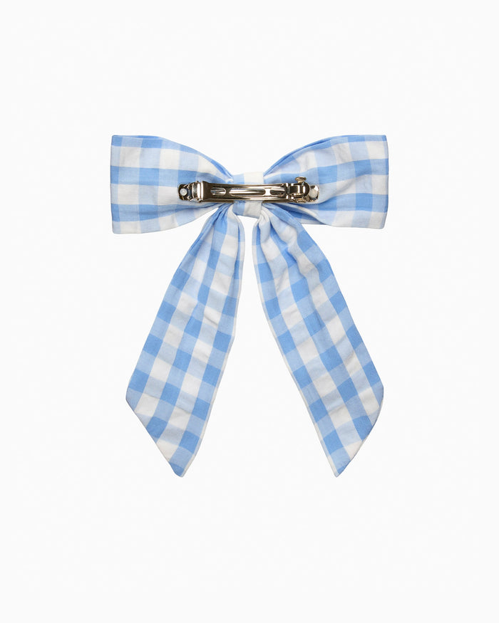 Lily Rose Clip Extra Large Bow Hair Clip in Blue Gingham