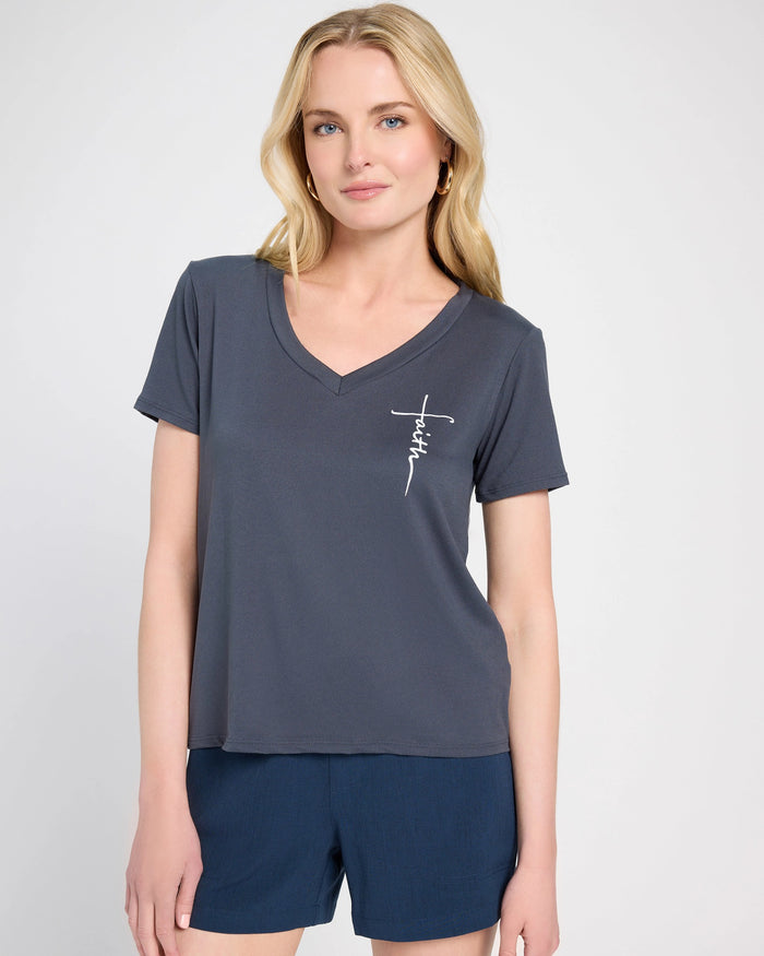 Navy $|& Polagram Faith Over Fear Tee - SOF Back