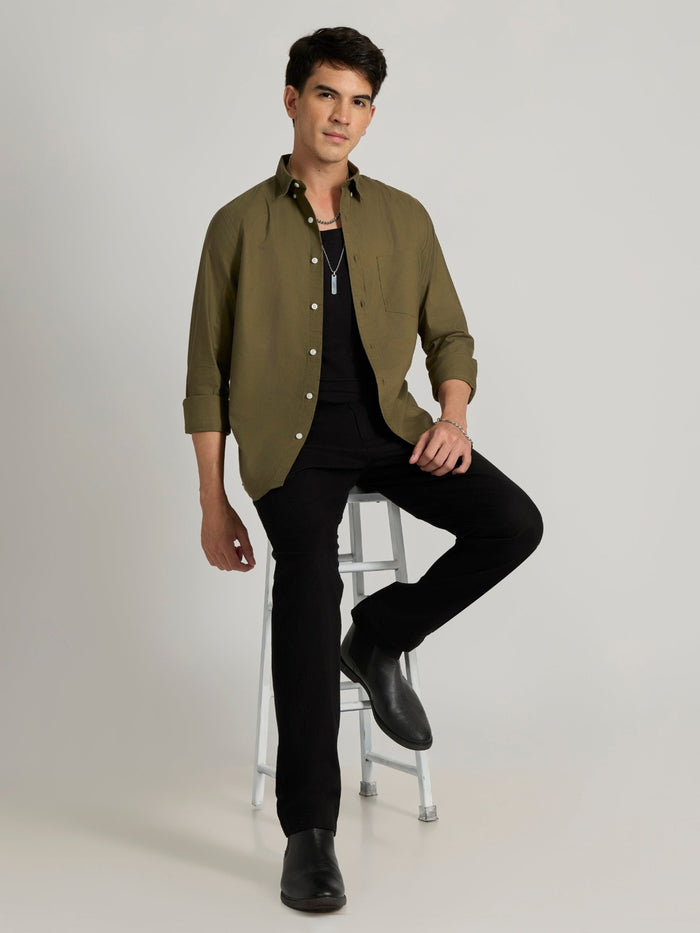 Fakaro -  Turkish Fit Oxford Shirt  - Olive Green