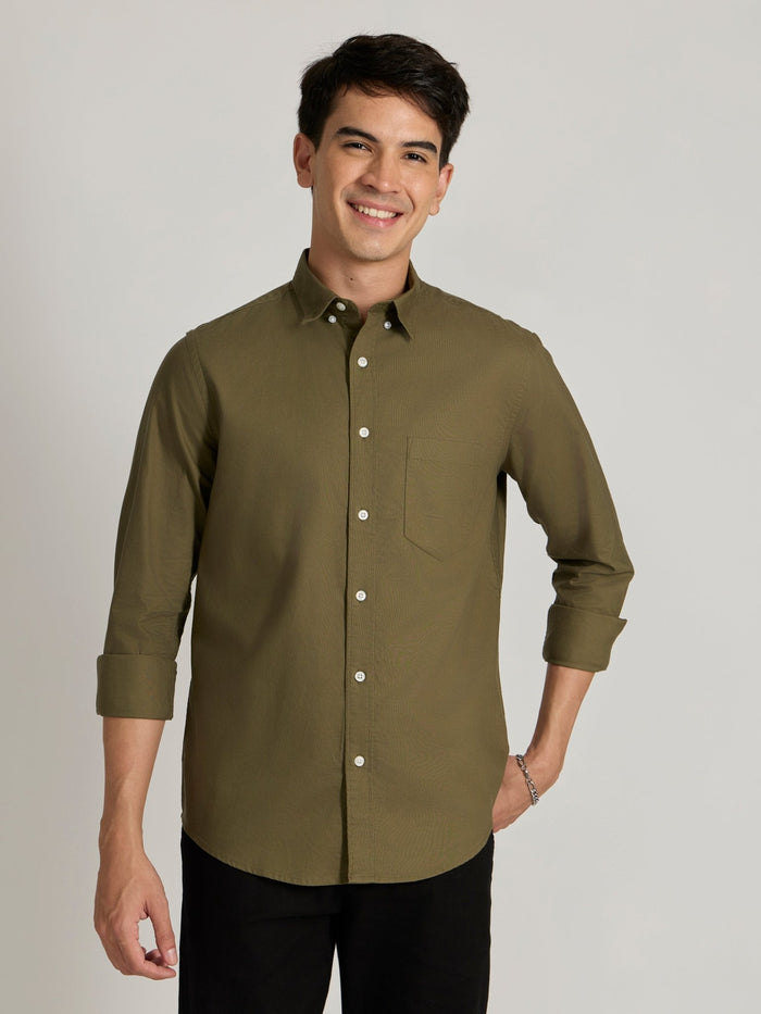 Fakaro -  Turkish Fit Oxford Shirt  - Olive Green