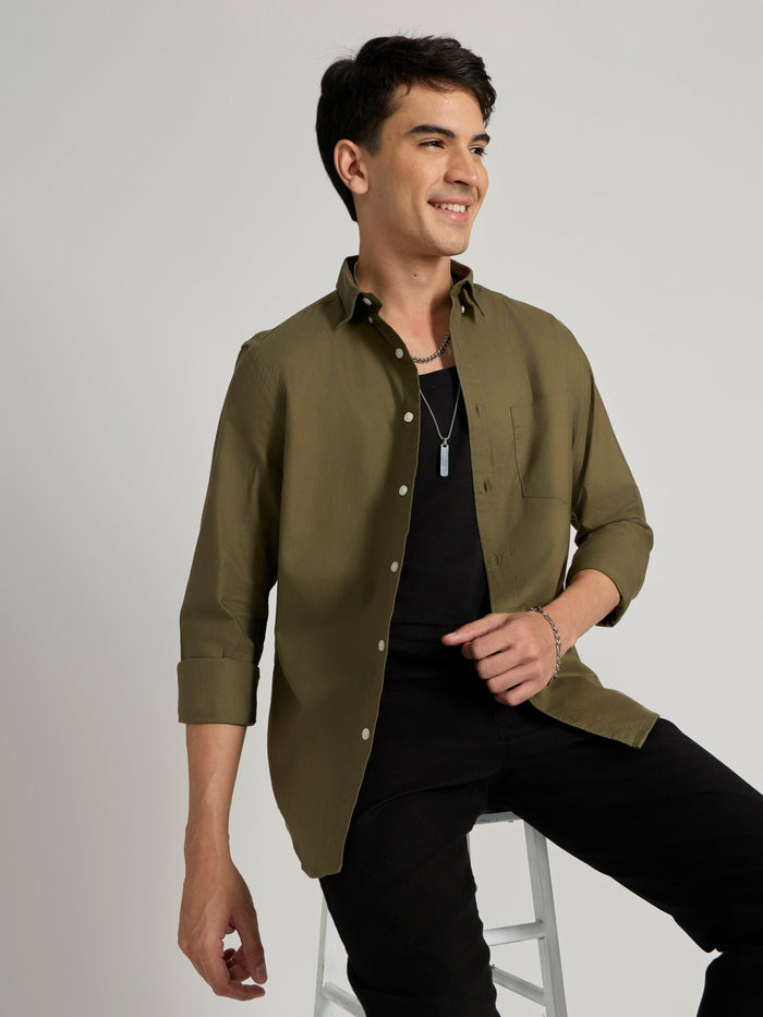 Fakaro -  Turkish Fit Oxford Shirt  - Olive Green