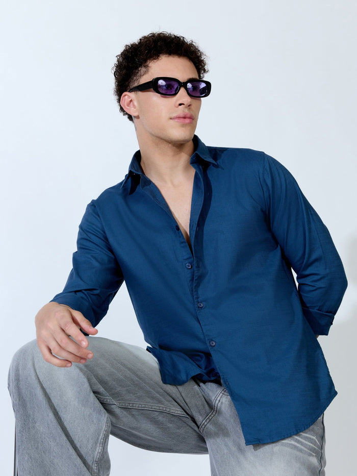 Farana - Navy Blue Dobby Shirt
