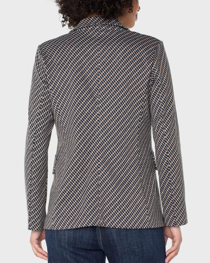Navy/Toffee Check $|& Liverpool Faux Double Breasted Blazer - Hanger Side