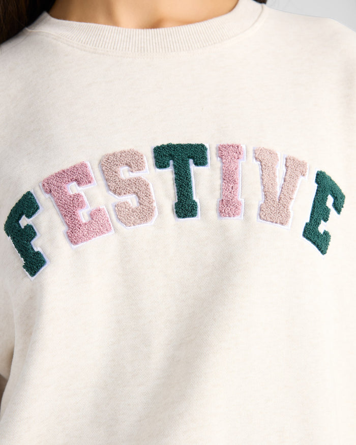 Light Oatmeal $|& Z Supply Festive Sweatshirt - SOF Detail