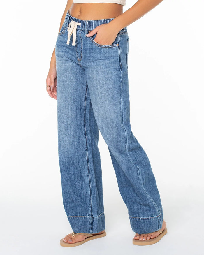 Zone Out $|& Roxy Finley Drawstring Waist Linen-Blend Jean - Hanger Front
