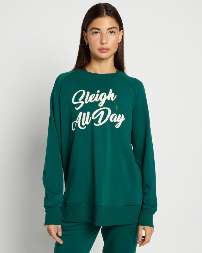 Forest Green $|& Interval Flex Fleece Graphic Pullover Sleighin All Day - SOF Front