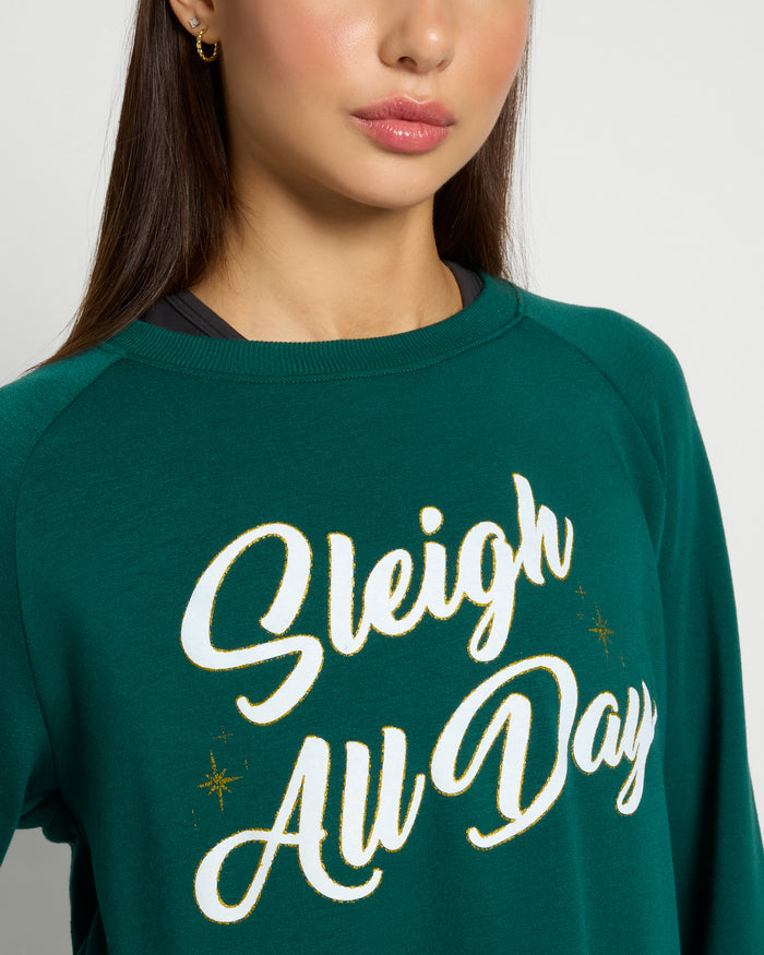 Forest Green $|& Interval Flex Fleece Graphic Pullover Sleighin All Day - SOF Full Front
