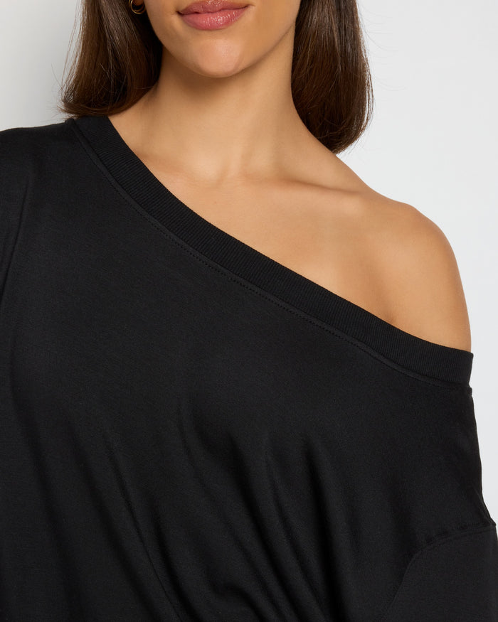 Black $|& Interval Flex Fleece One Shoulder Pullover - SOF Full Front