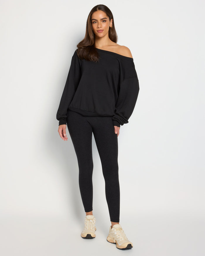 Black $|& Interval Flex Fleece One Shoulder Pullover - UGC On Fig