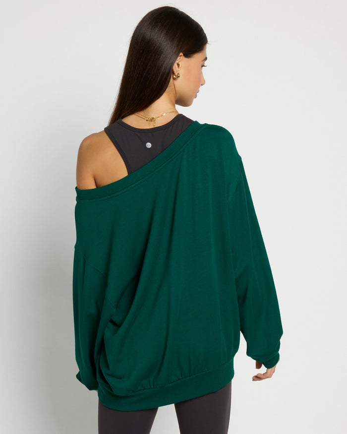 Forest Green $|& Interval Flex Fleece One Shoulder Pullover - SOF Back