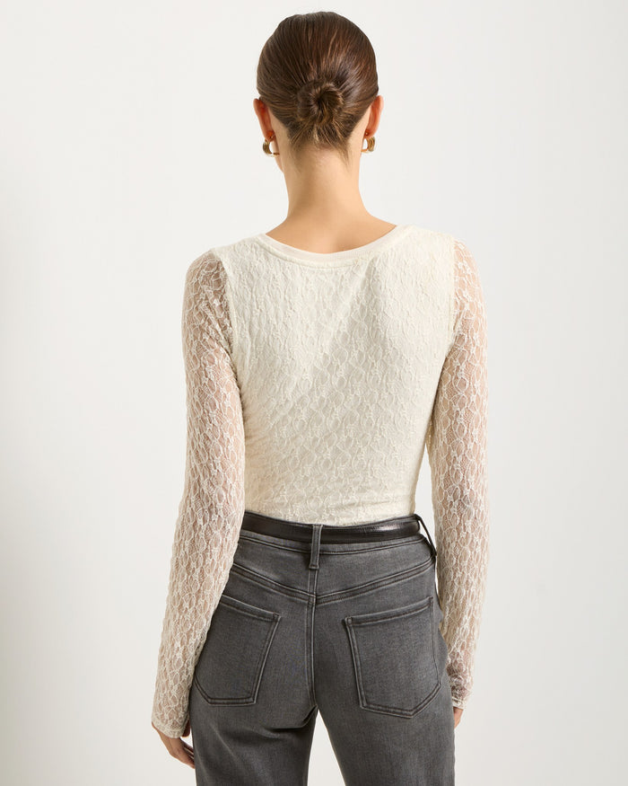 Cream $|& SEAS Flora Lace Tee - SOF Back