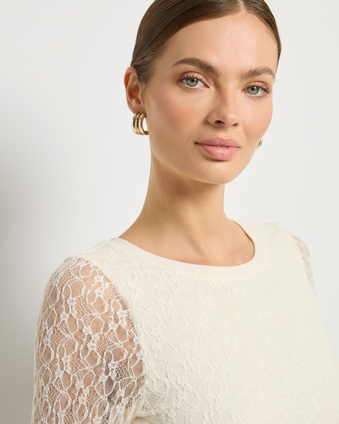 Cream $|& SEAS Flora Lace Tee - SOF Full Front