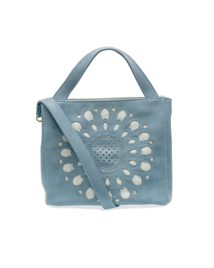 Tranquil Blue $|& Joy Susan Flora Laser Cut Out Crossbody Tote - VOF Detail
