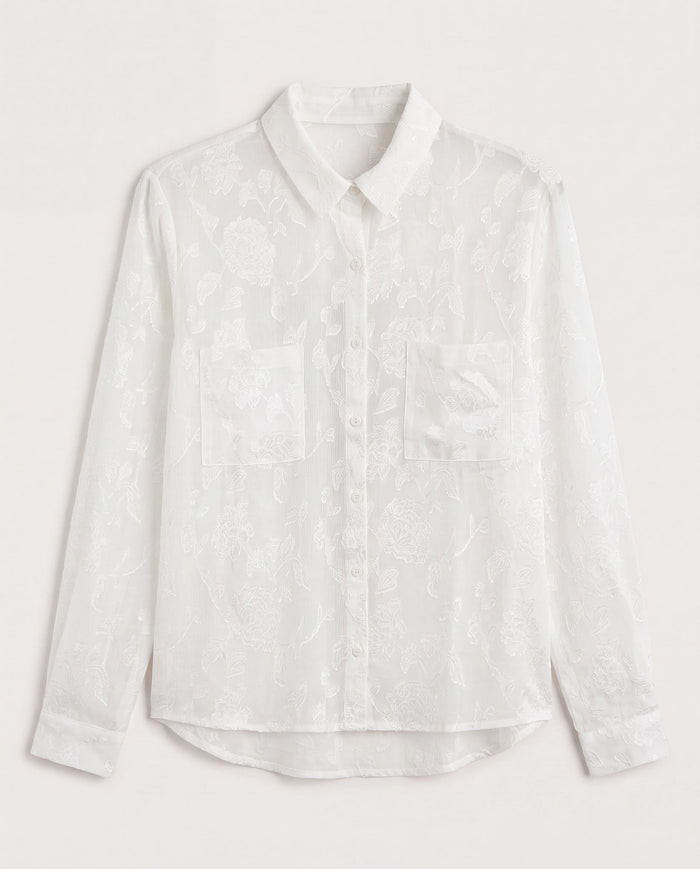 White Floral $|& West Kei Floral Jacquard Woven Long Sleeve Blouse - Hanger Detail