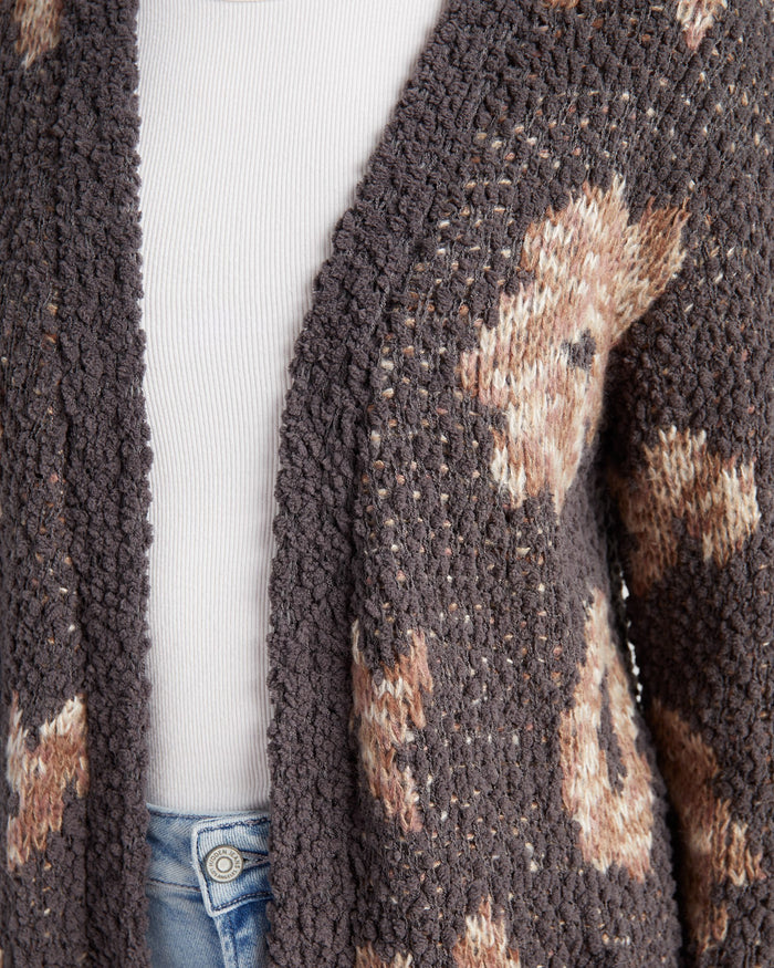 Charcoal Floral $|& Bobeau Floral Popcorn Cardigan - SOF Detail