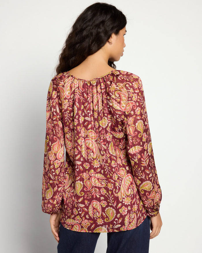 Wine $|& West Kei Floral Woven Top with Button Detail - SOF Back