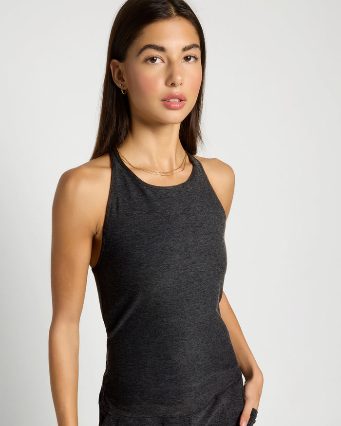 Heather Charcoal $|& Interval FlowHeather Sculpt Rise Tank - SOF Front
