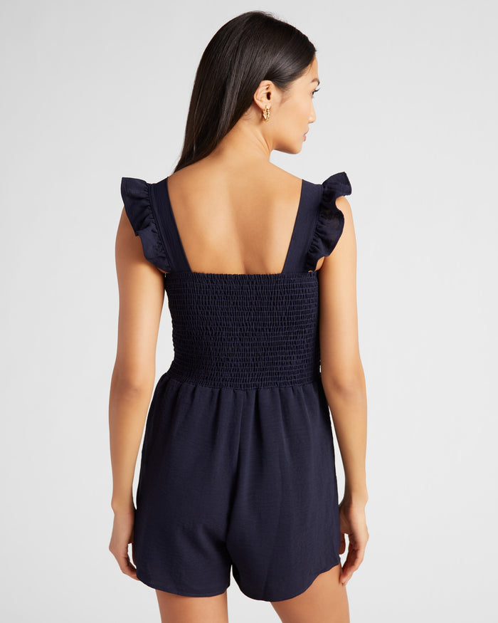 Navy $|& Gilli Flutter Sleeve Romper - SOF Back