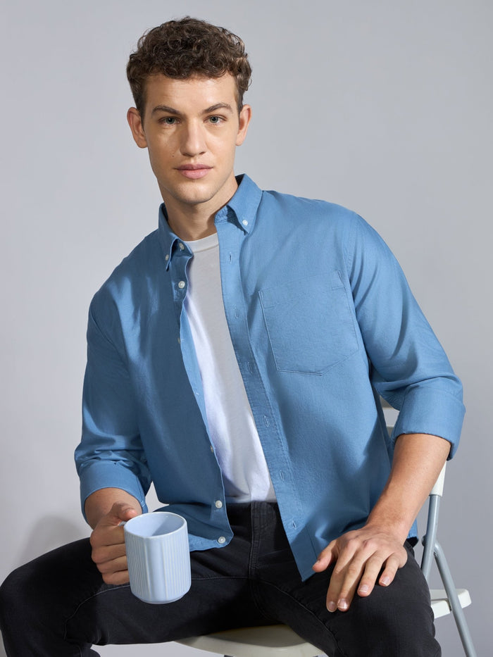 Flux - Relaxed Fit Oxford Shirt - Tex Blue