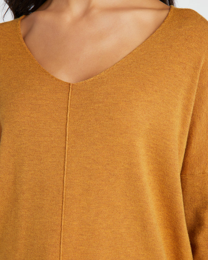 H. Maple $|& Dreamers Front Seam V-Neck Sweater - SOF Detail