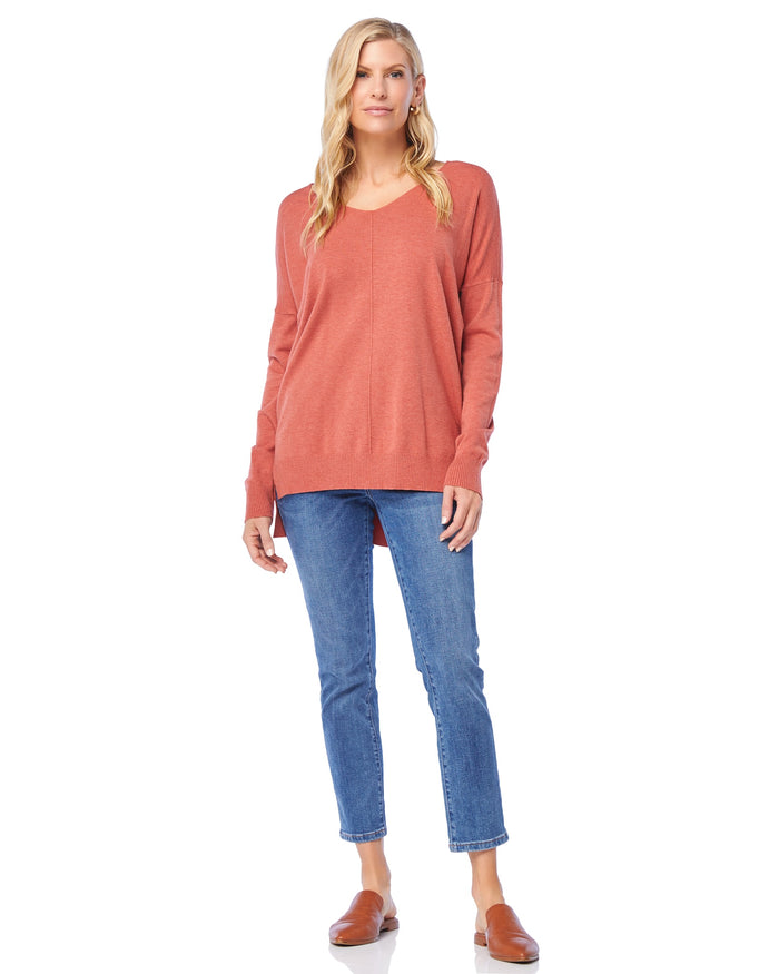 H. Redwood $|& Dreamers Front Seam V-Neck Sweater - SOF Full Front