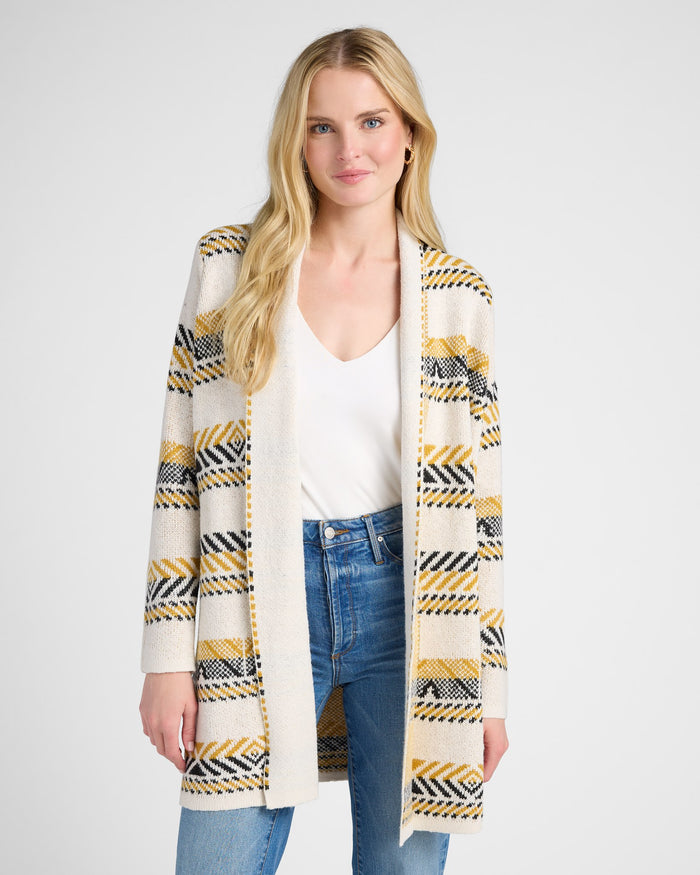 Oatmeal $|& Staccato Geo Stripe Heavy Sweater Cardigan - SOF Front