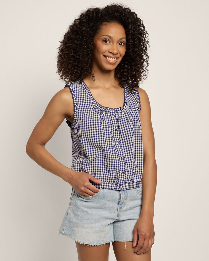 Navy/White $|& Skies Are Blue Gingham Button Top - SOF Front