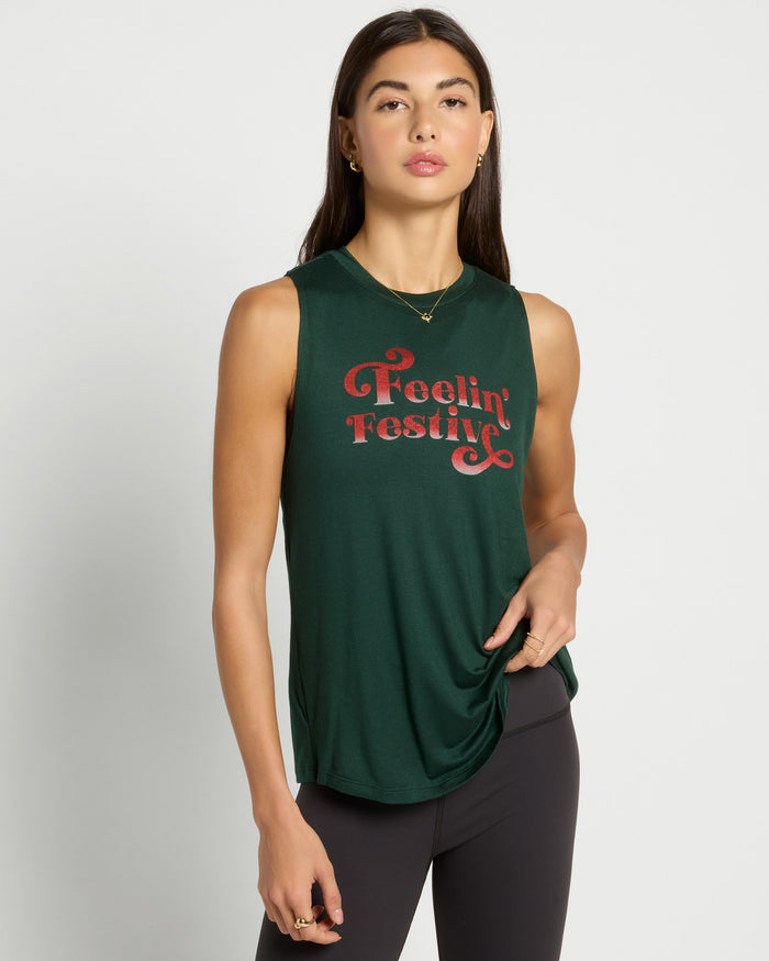 Hunter Green $|& Interval Grace Muscle Tank Feelin Festive - SOF Front