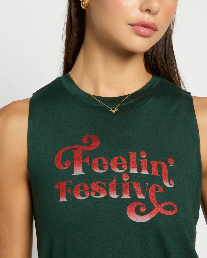 Hunter Green $|& Interval Grace Muscle Tank Feelin Festive - SOF Full Front