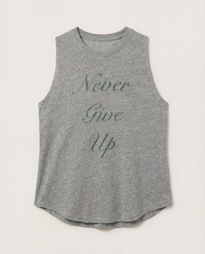 Heather Grey $|& Interval Grace Muscle Tank Never Give Up - Hanger Detail