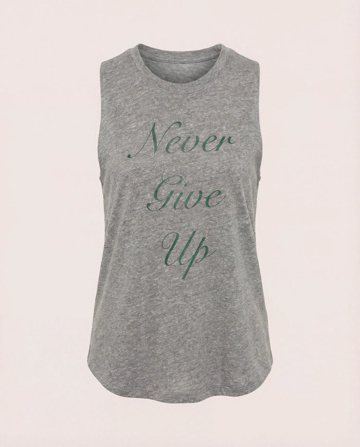 Heather Grey $|& Interval Grace Muscle Tank Never Give Up - Hanger Detail