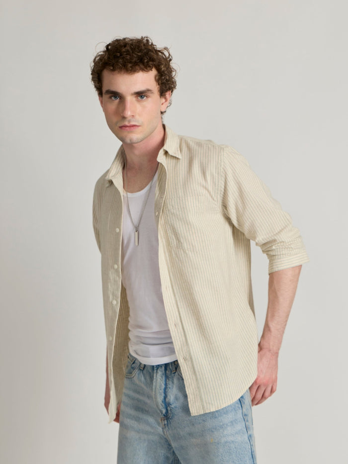 men wearing Green Striped Shirt