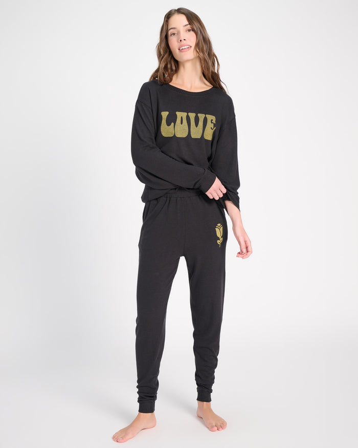 Black $|& SEAS Hacci Graphic Crew "Love Language" Graphic Pullover - SOF Back