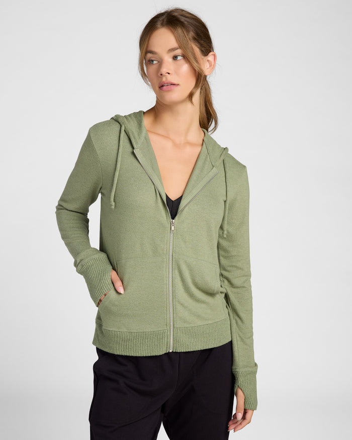 Heather Olive $|& Interval Hacci Zip Hoodie - SOF Front