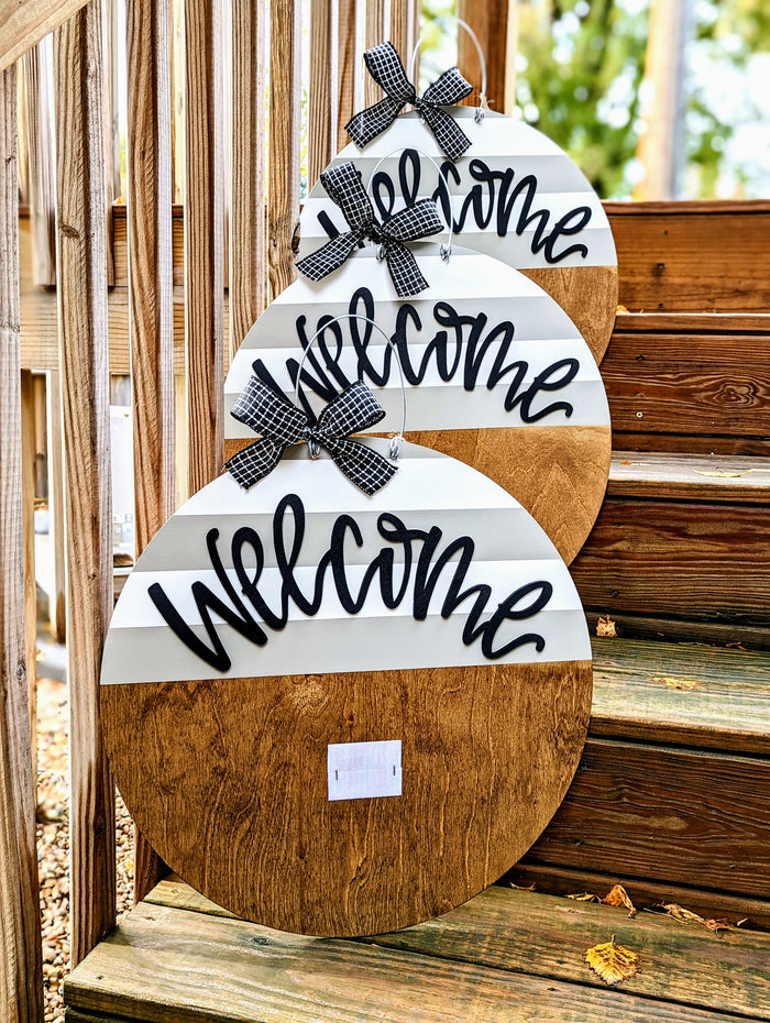Half Block Stripes Welcome Interchangeable Door Hanger (For Attachments)