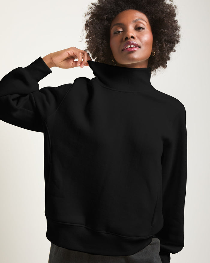 Black $|& Interval Half Time Funnel Neck Sweatshirt - SOF Full Front