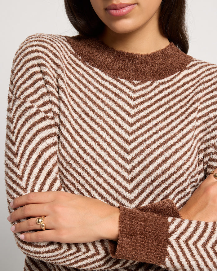Mahogany $|& SEAS Harvest Moon Chevron Stripe Sweater - SOF Full Front
