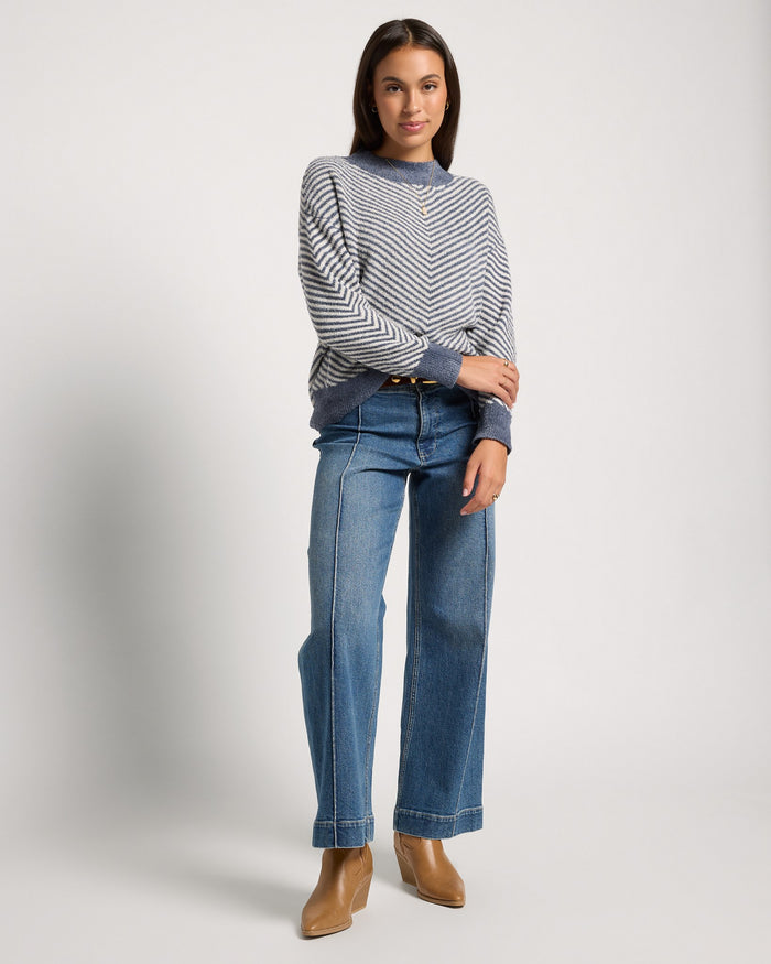 Dark Country Blue $|& SEAS Harvest Moon Chevron Stripe Sweater - UGC On Fig